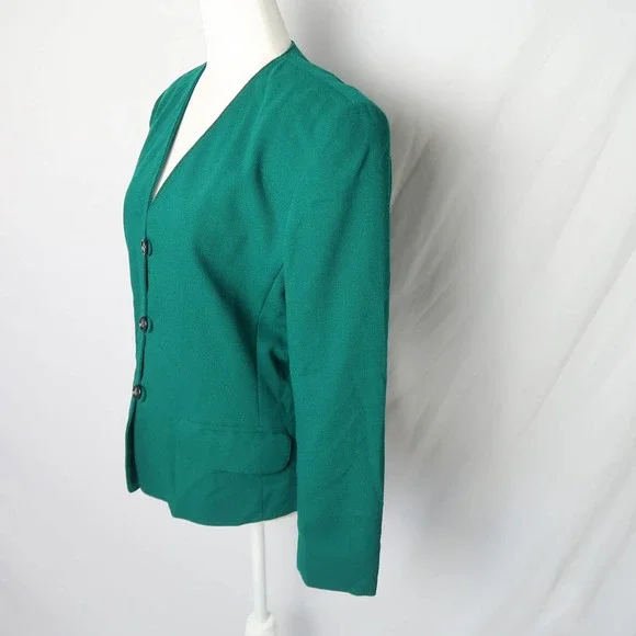 Vintage 80s Anne Klein dark green wool blazer jacket 6P - Picture 3 of 5